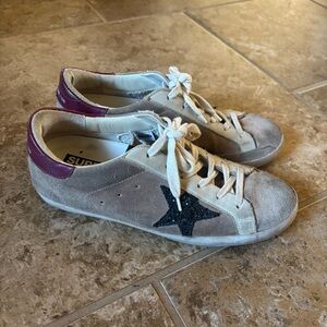 Golden Goose Superstar Desert Suede Blue Glitter Star Sneaker Size 39